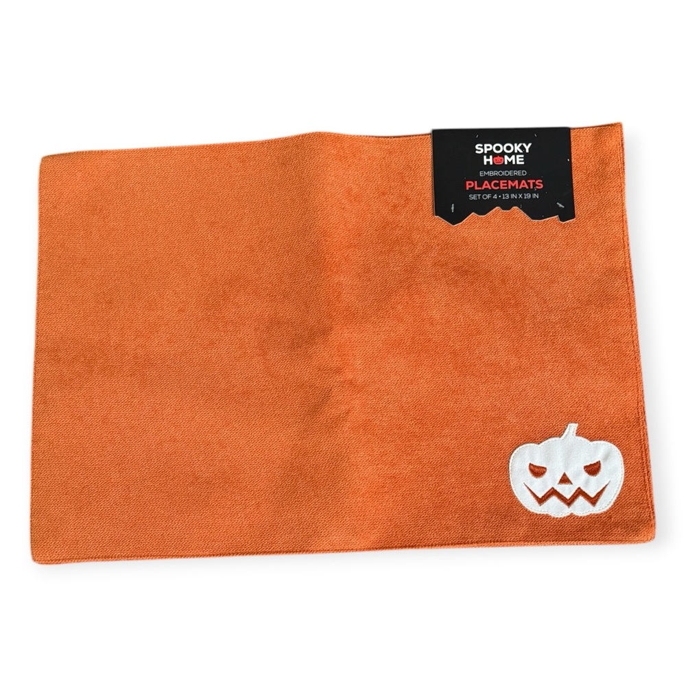 Spooky Home Orange Halloween Jack-O'-Lantern Embroidered Placemats Set Of 4